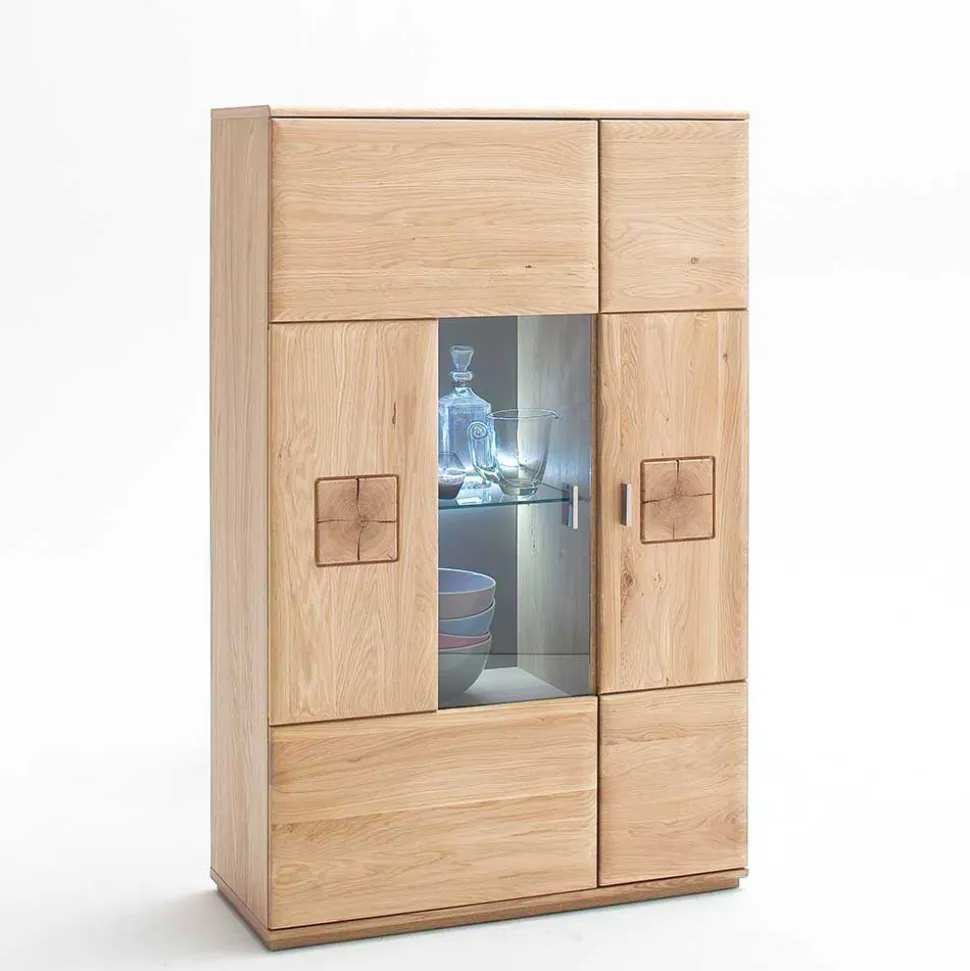 Wohnkombination in Eiche Bianco teilmassiv Pontros optional mit LED (vierteilig)