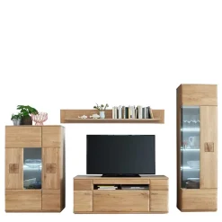 Wohnkombination in Eiche Bianco teilmassiv Pontros optional mit LED (vierteilig)