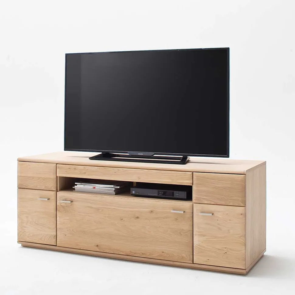 Wohnkombination in Eiche Bianco teilmassiv Pontros optional mit LED (vierteilig)