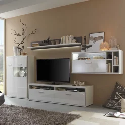 Wohnkombination Tacroma in Hochglanz Weiß (vierteilig)