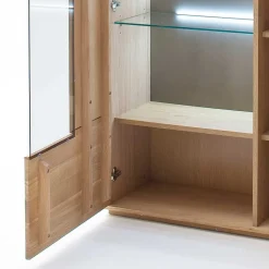 Wohnraum Vitrinenschrank Pontros in Eiche Bianco teilmassiv