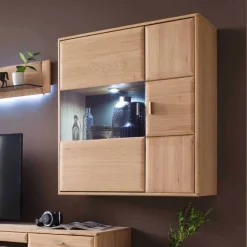 Wohnwand Hängevitrine in Eiche Bianco - Vernella