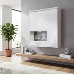 Wohnwand Hängevitrine Tacroma in Weiß Hochglanz