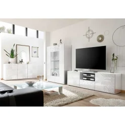 Wohnwand Hochglanz in Weiß - Vascaub (dreiteilig)
