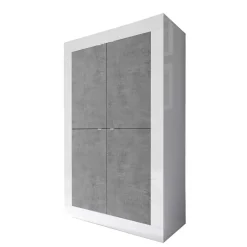 Wohnwand in Beton Optik & Weiß HG - Narandu (dreiteilig)