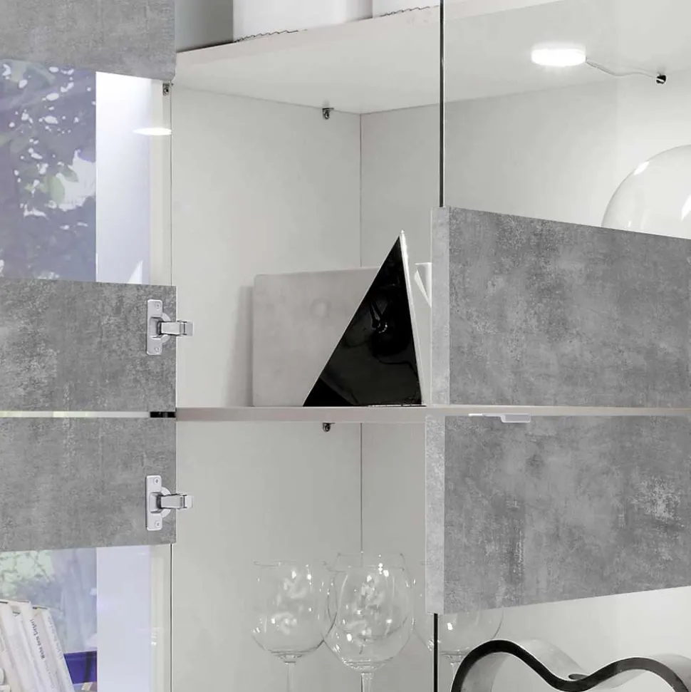 Wohnwand in Beton Optik & Weiß HG - Narandu (dreiteilig)