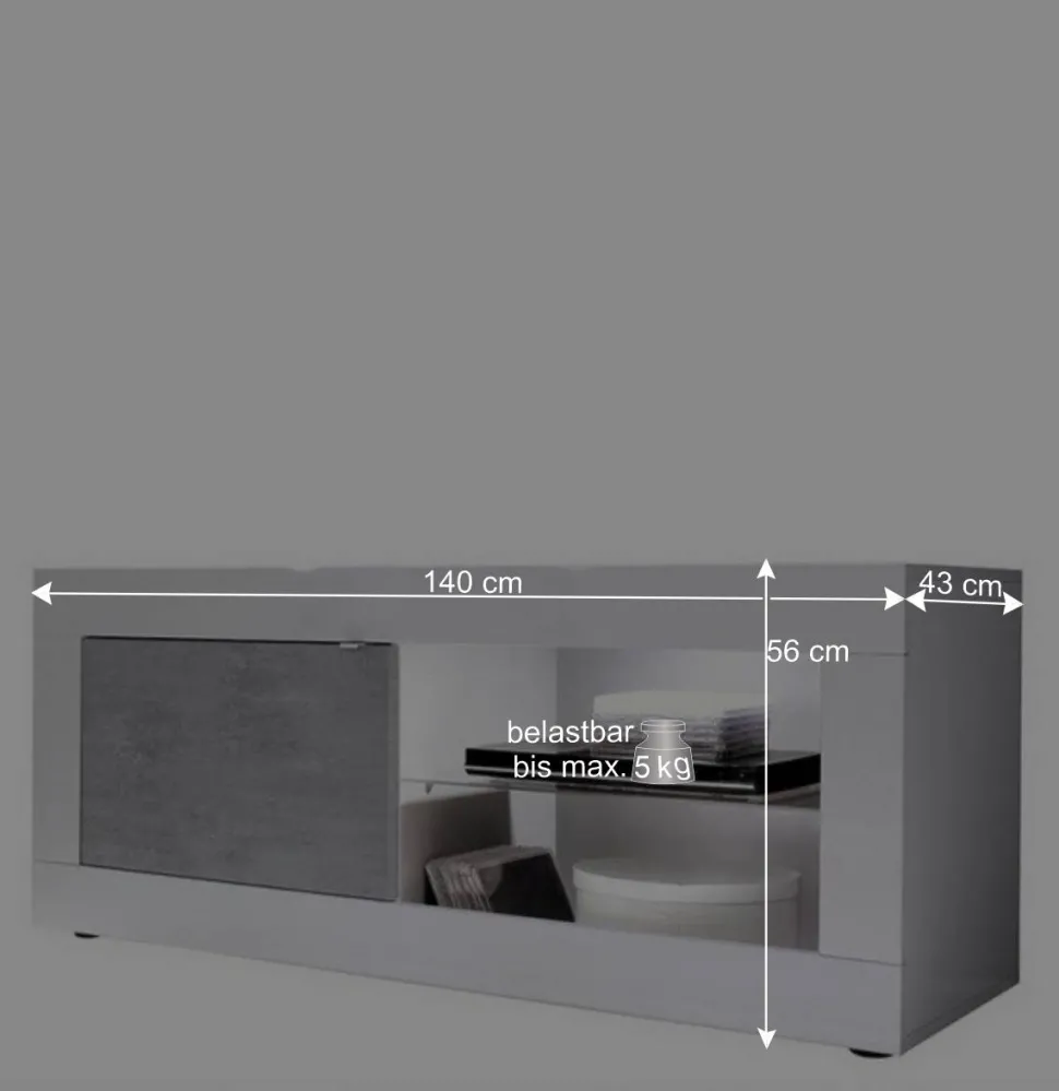 Wohnwand in Beton Optik & Weiß HG - Narandu (dreiteilig)