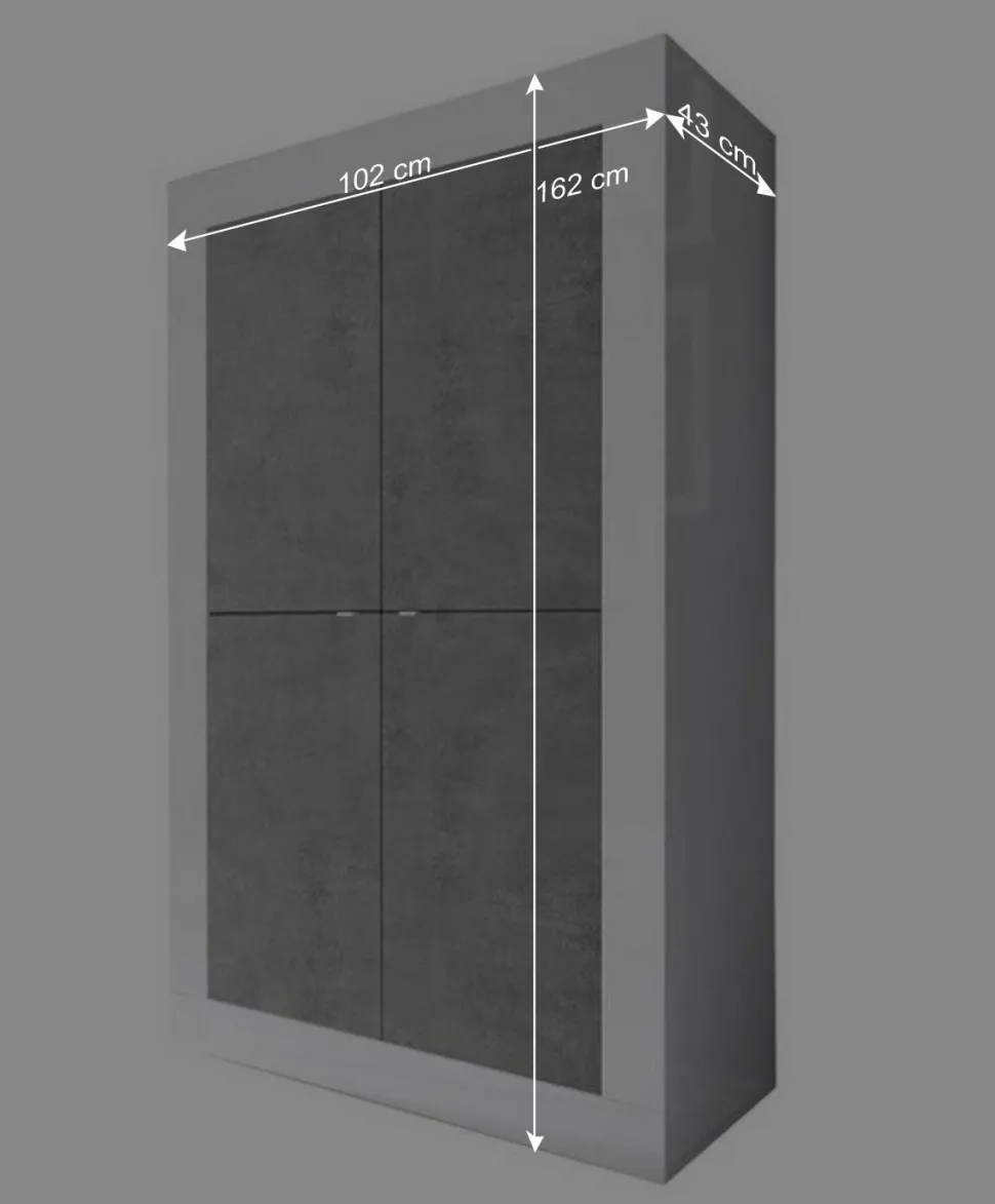 Wohnwand in Beton Optik & Weiß HG - Narandu (dreiteilig)