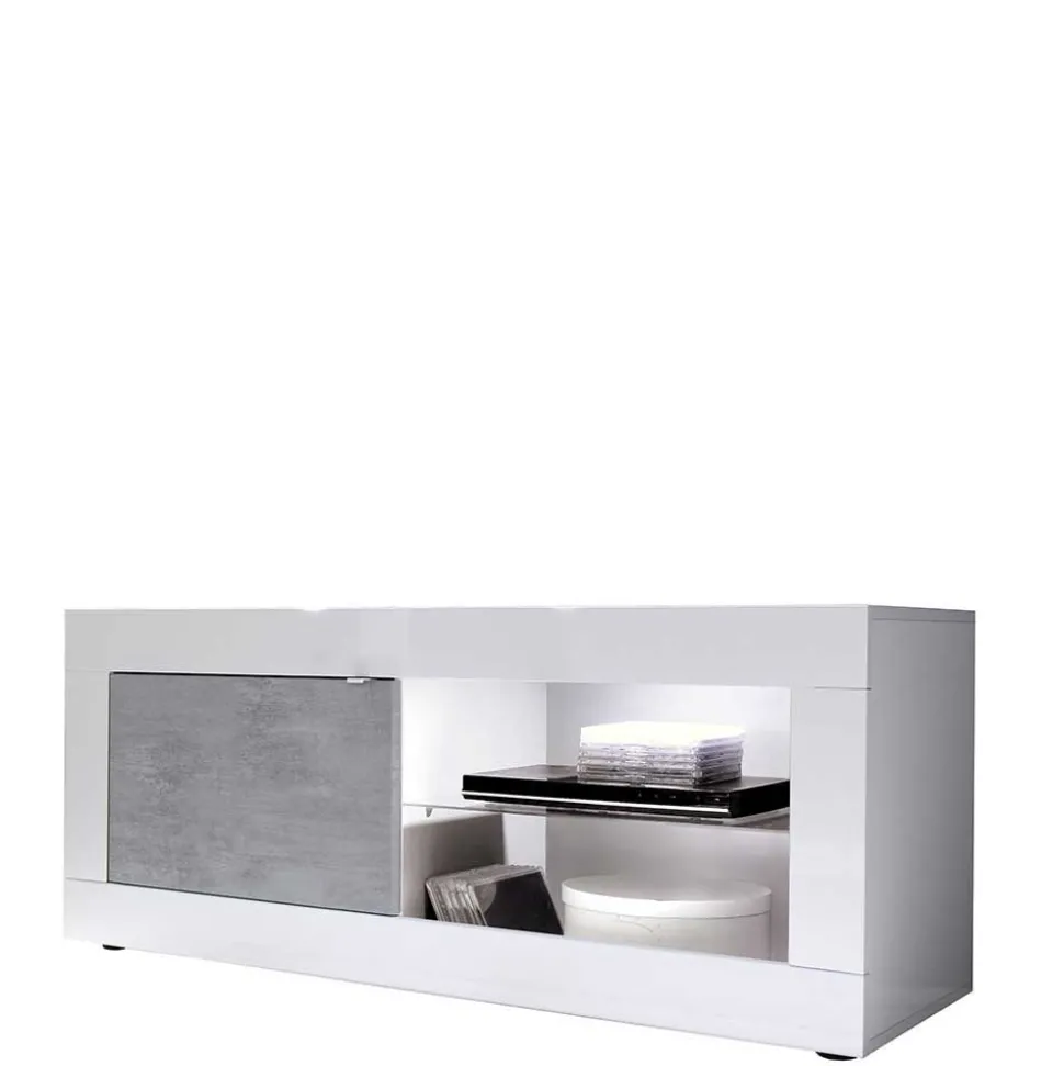 Wohnwand in Beton Optik & Weiß HG - Narandu (dreiteilig)