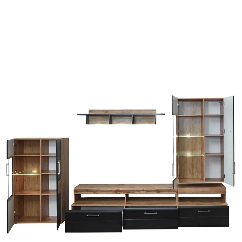 Wohnwand in Schwarz & Wildeiche - Kandu (fünfteilig)