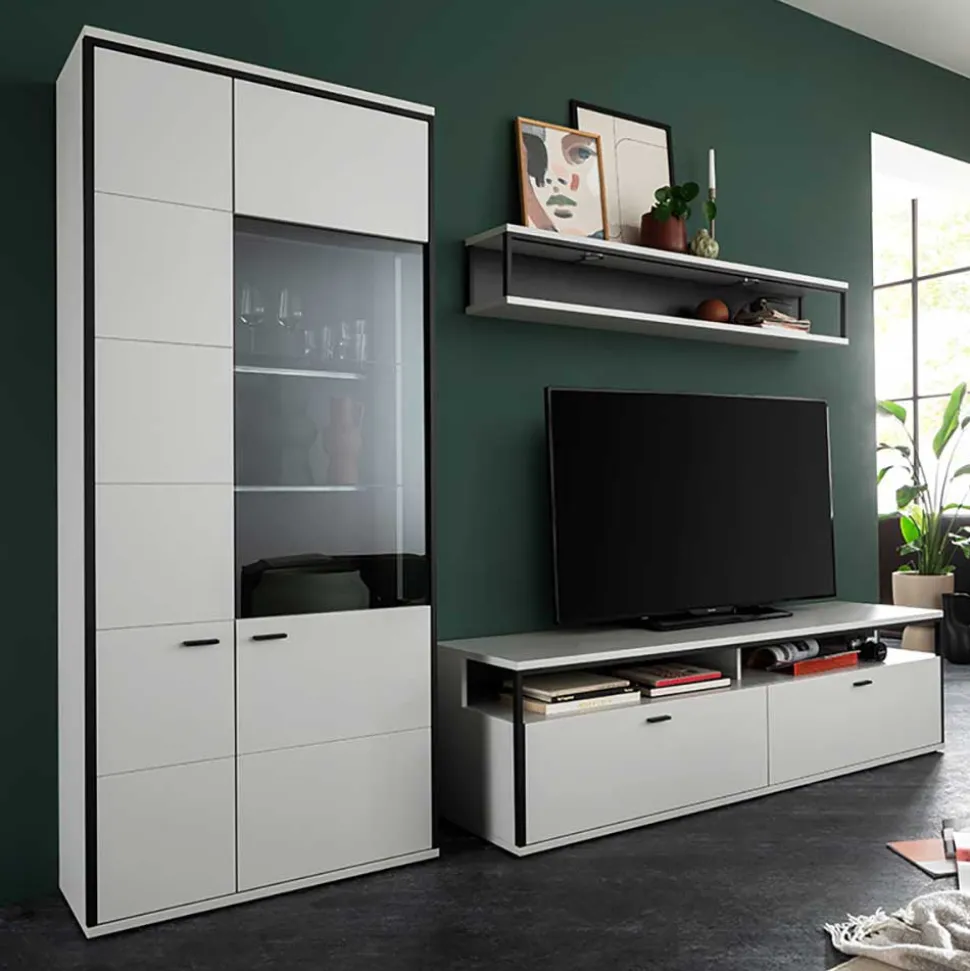 Wohnwand in Weiß und Schwarzgrau - Loazin (dreiteilig)