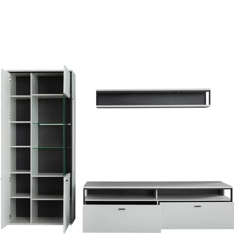 Wohnwand in Weiß und Schwarzgrau - Loazin (dreiteilig)