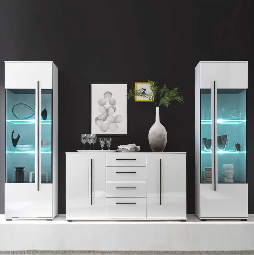 Wohnwand Jetongos in Hochglanz Weiß (dreiteilig)