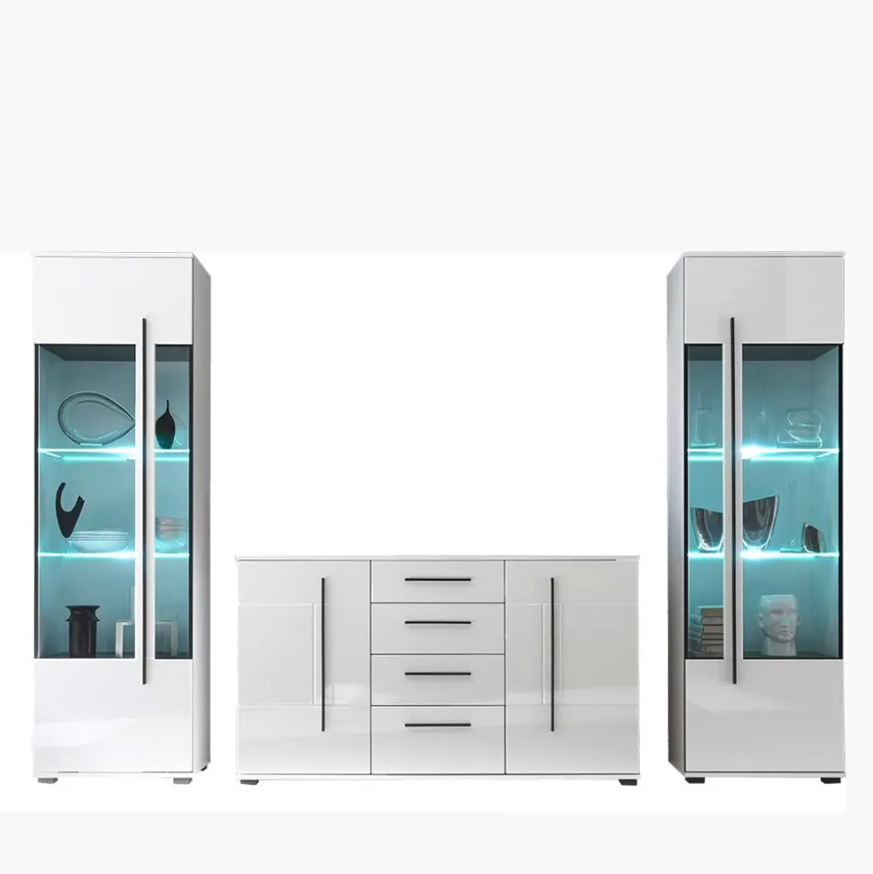 Wohnwand Jetongos in Hochglanz Weiß (dreiteilig)