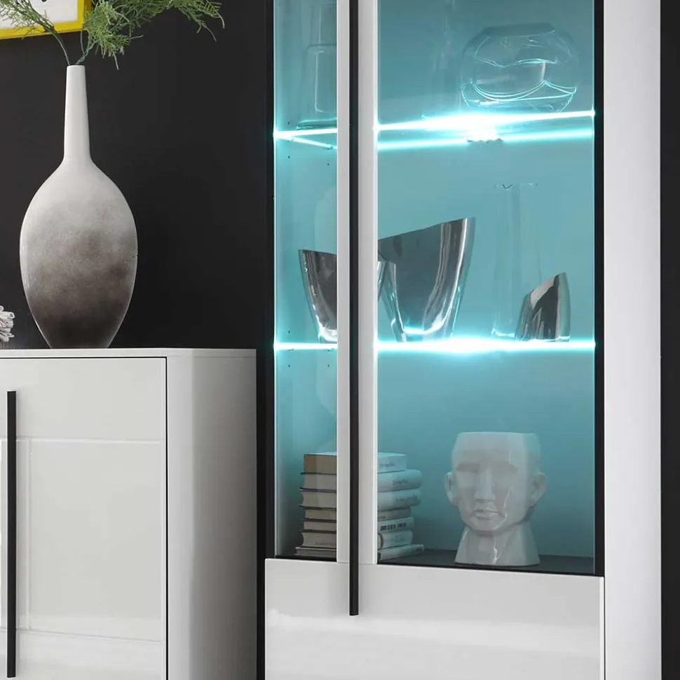 Wohnwand Jetongos in Hochglanz Weiß (dreiteilig)