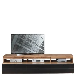 Wohnwand Möbel in Schwarz & Wildeiche - Kandu (fünfteilig)