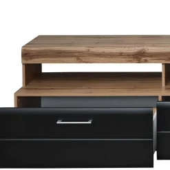 Wohnwand Möbel in Schwarz & Wildeiche - Kandu (fünfteilig)