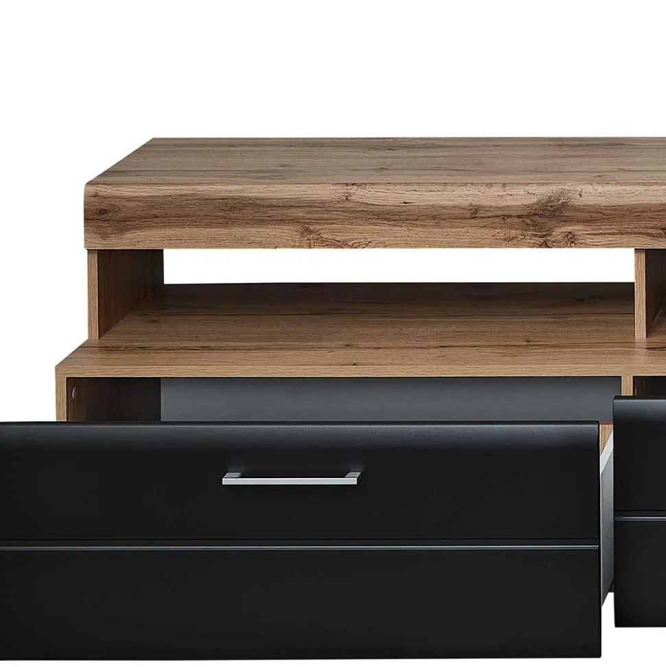 Wohnwand Möbel in Schwarz & Wildeiche - Kandu (fünfteilig)