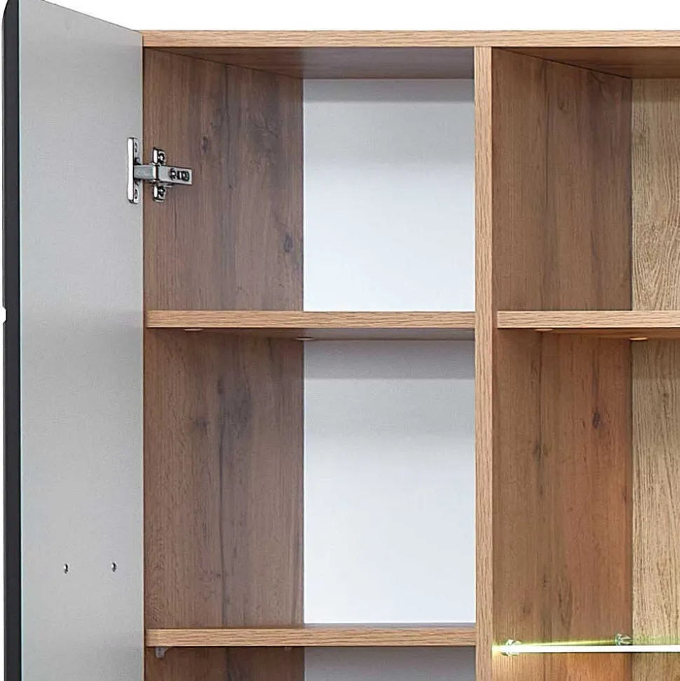 Wohnwand Möbel in Schwarz & Wildeiche - Kandu (fünfteilig)