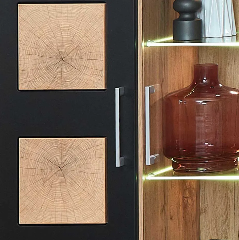 Wohnwand Möbel in Schwarz & Wildeiche - Kandu (fünfteilig)