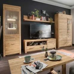 Wohnwand Möbel Set aus Wildeiche - Loitons (vierteilig)