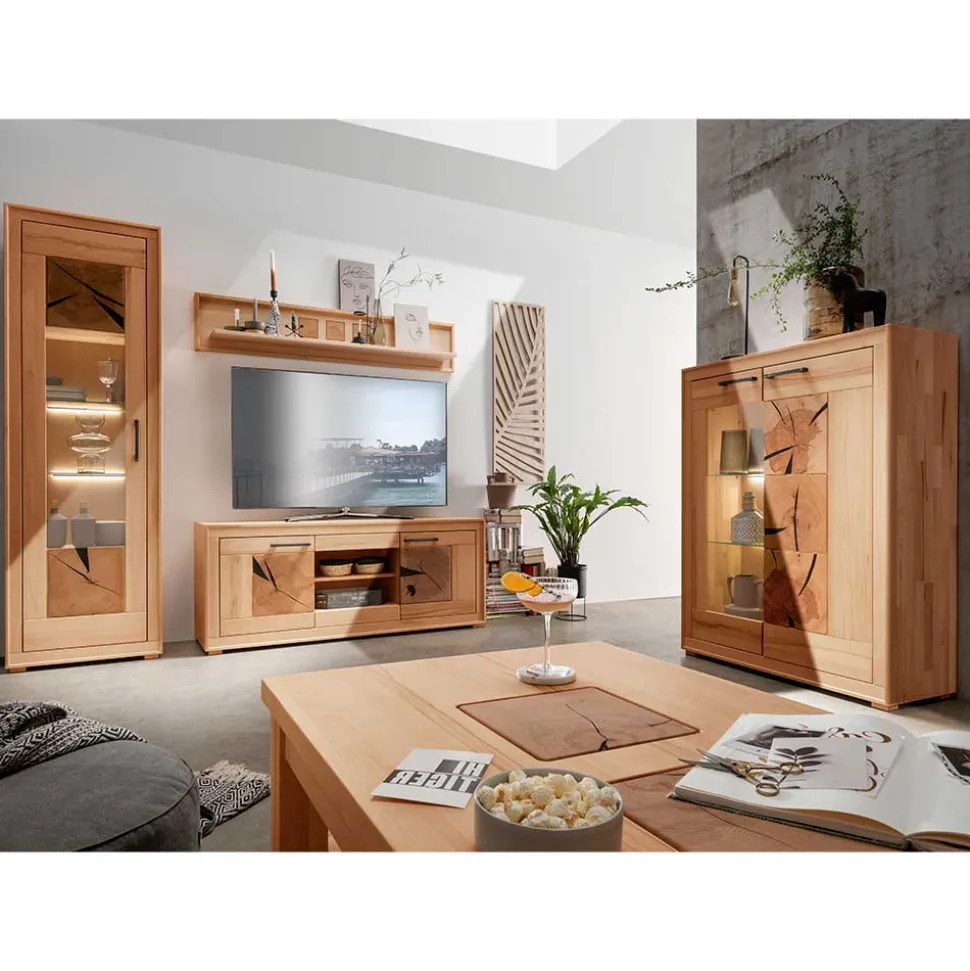 Wohnwand Möbelset aus Massivholz - Sarosca (vierteilig)