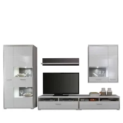 Wohnwand Tacroma in Weiß Hochglanz (fünfteilig)