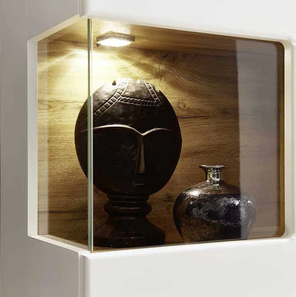 Wohnwand Vitrine in Weiß Eiche - Lisepio