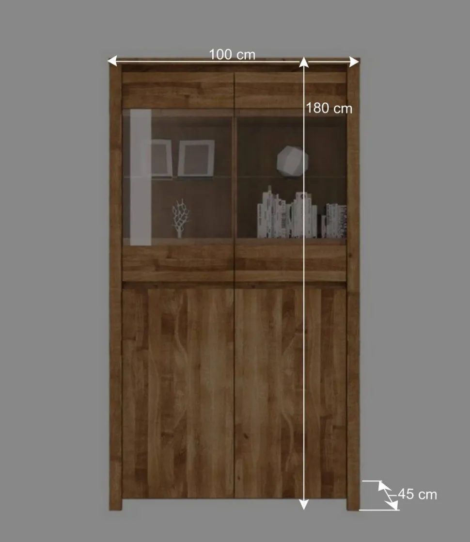 Wohnwand Vitrine Nadalia aus Wildeiche Massivholz