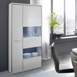 Wohnwand Vitrine Tacroma in Hochglanz Weiß