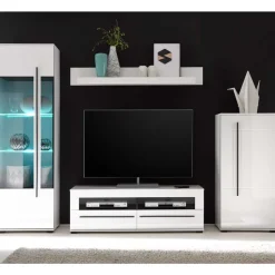 Wohnzimmer Anbauwand Jetongos in Weiß Hochglanz (vierteilig)
