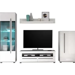 Wohnzimmer Anbauwand Jetongos in Weiß Hochglanz (vierteilig)