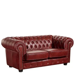 Wohnzimmer Couch in Dunkelrot Leder - Tuguda