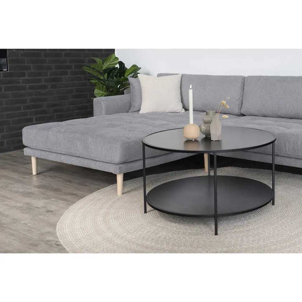 Wohnzimmer Ecksofa in Hellgrau mit Buche - Lelyo