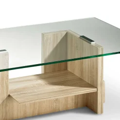 Wohnzimmer Glastisch auf Säulengestell mit Ablage - Durense