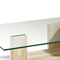 Wohnzimmer Glastisch auf Säulengestell mit Ablage - Durense