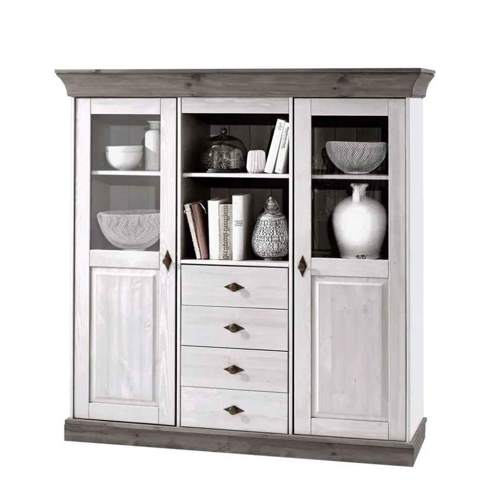 Wohnzimmer Highboard Mirandesca in Grau Weiß
