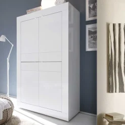 Wohnzimmer Highboard Sogno in Hochglanz Weiß