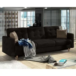 Wohnzimmer Klappcouch in Dunkelbraun Samt - Smento