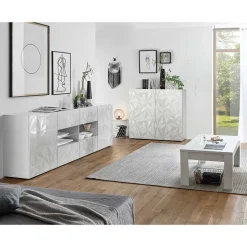 Wohnzimmer Möbel in Weiß glänzend - Vovasoma (dreiteilig)