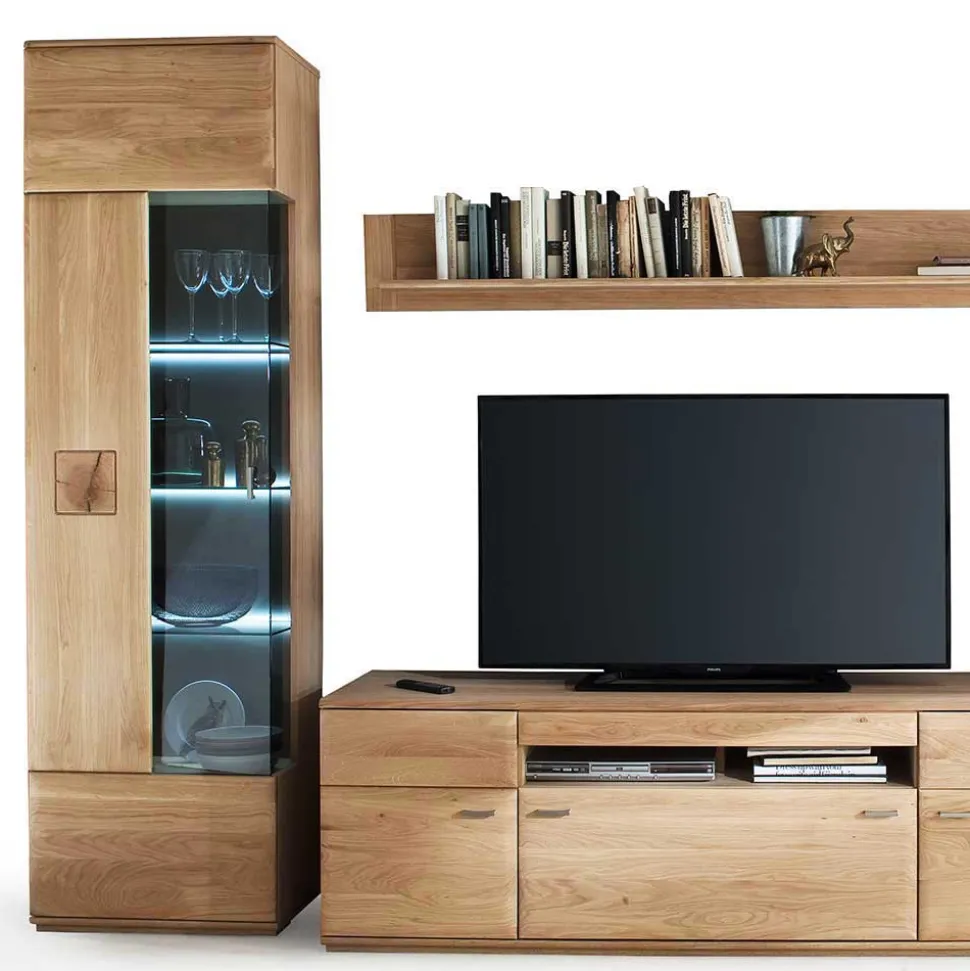 Wohnzimmer Möbel Kombi Pontros in Eiche Bianco (vierteilig)