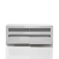 Wohnzimmer Möbel Programm in Hochglanz Weiß Mextra mit Beton Dekpr (vierteilig)