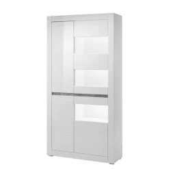 Wohnzimmer Möbel Programm in Hochglanz Weiß Mextra mit Beton Dekpr (vierteilig)