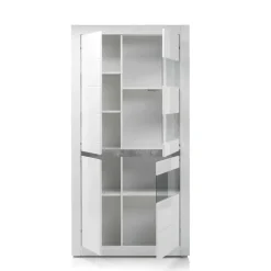 Wohnzimmer Möbel Programm in Hochglanz Weiß Mextra mit Beton Dekpr (vierteilig)