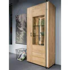 Wohnzimmer Schrank aus Asteiche Massivholz & Glas - Clenza
