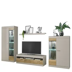 Wohnzimmer Schrank Set in Hellgrau & Zinneiche - Lioscas (vierteilig)