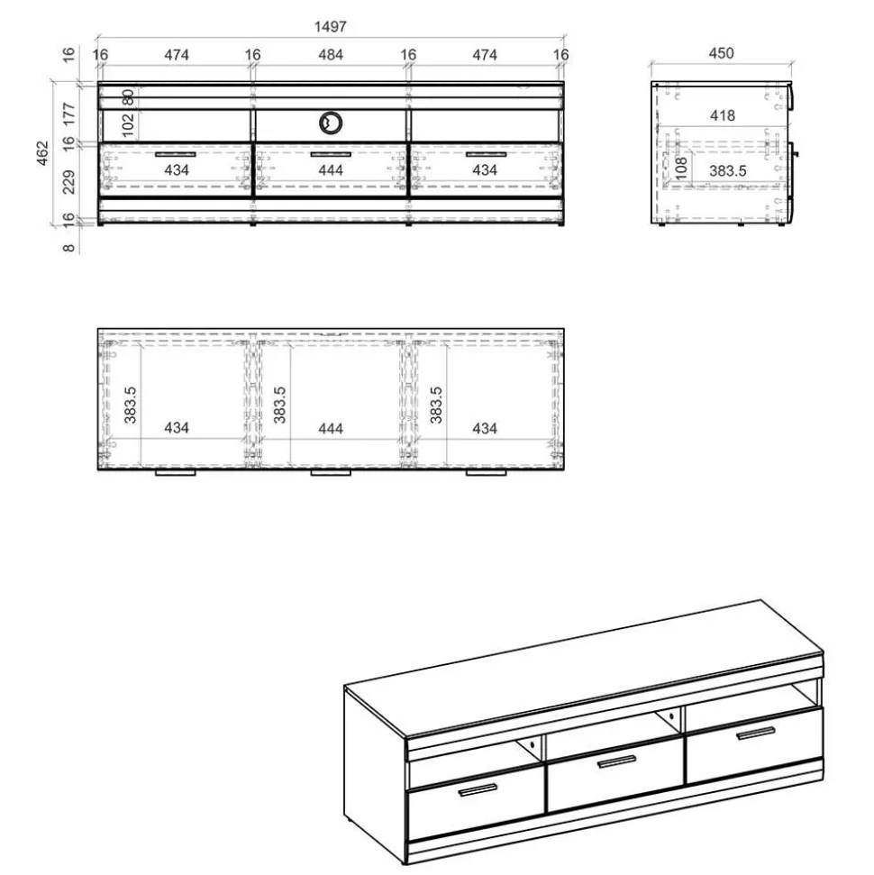 Wohnzimmer Schrank Set in Hellgrau & Zinneiche - Lioscas (vierteilig)