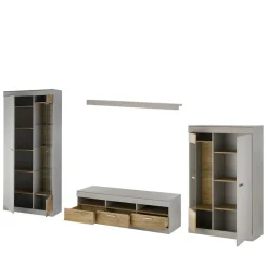 Wohnzimmer Schrank Set in Hellgrau & Zinneiche - Lioscas (vierteilig)