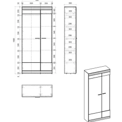 Wohnzimmer Schrank Set in Hellgrau & Zinneiche - Lioscas (vierteilig)