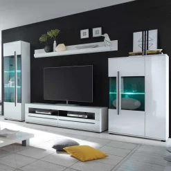 Wohnzimmer Schrankwand Eila in Hochglanz Weiß (vierteilig)